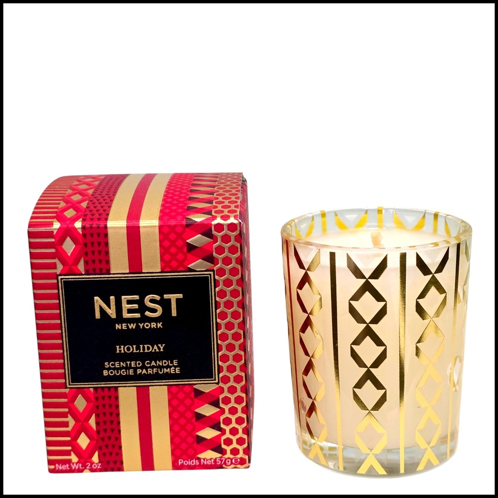 NEST New York Holiday Scented Candle 2 oz Gold Geometric Glass Holiday Scentโ